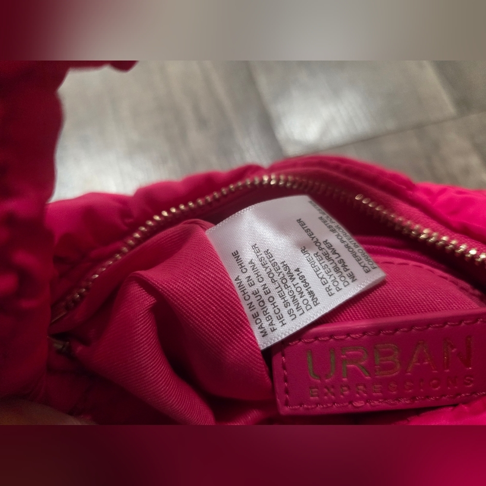 Urban Expressions Pink Wocen Nylon Bag Mini Lune Crescent Y2k Plush Purse UE - Picture 4 of 12